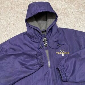 90s Vintage Troy Trojans Purple Hooded Jacket | Fleece Lined Windbreaker | Large